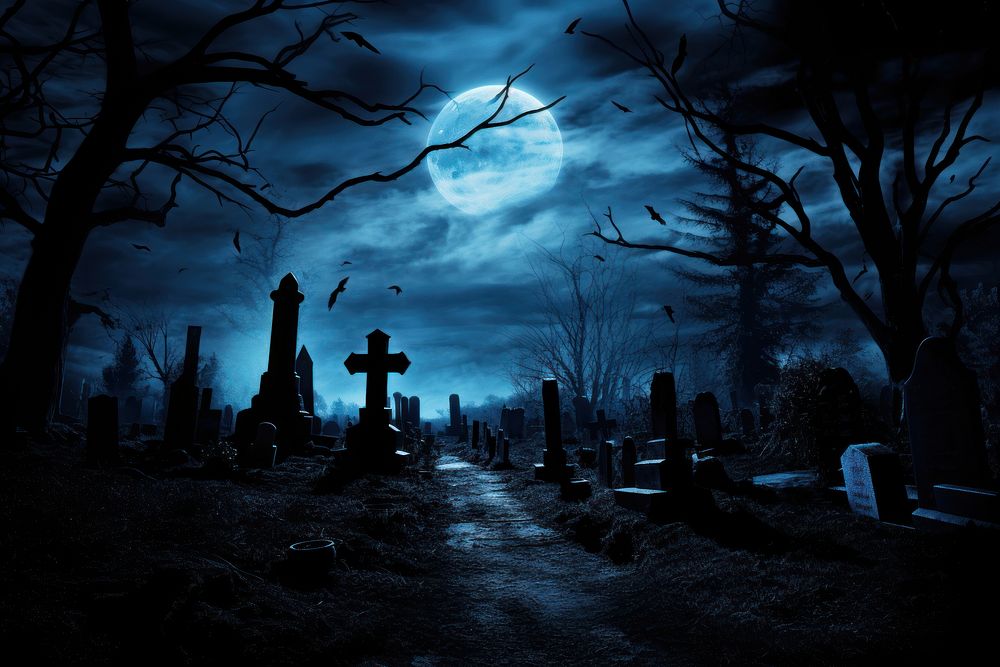 Night graveyard outdoors cemetery. AI generated Image by rawpixel.