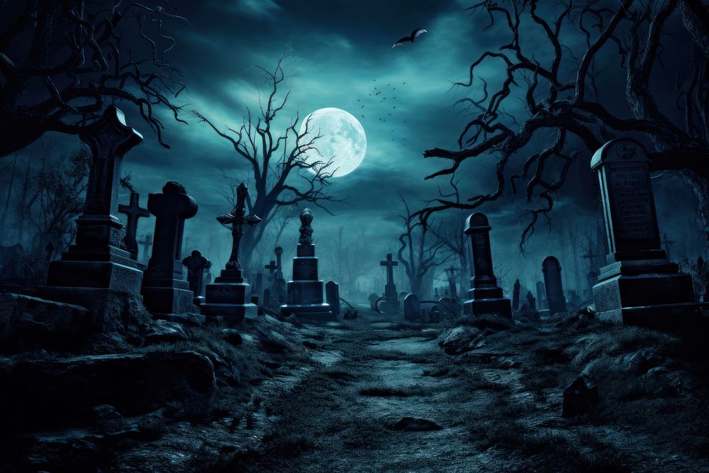 Night moon halloween graveyard. 