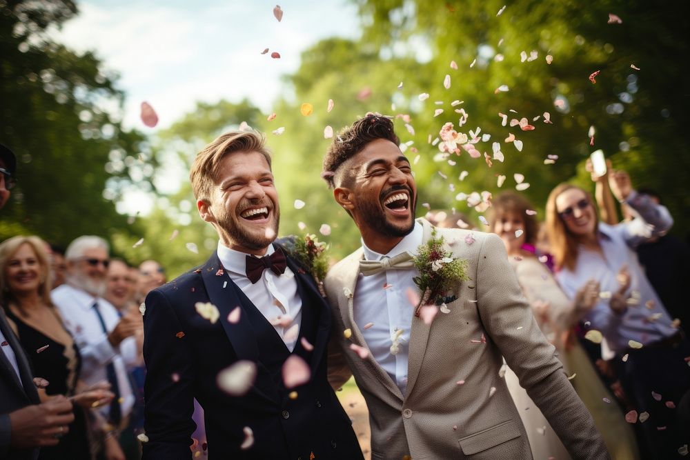 Wedding flower ceremony laughing. 