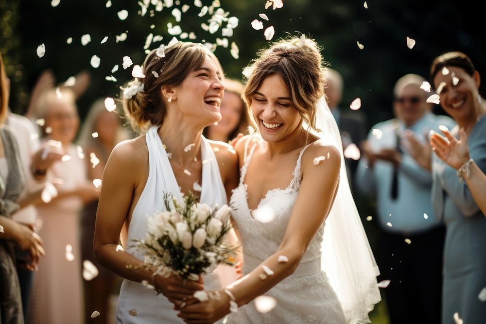 Wedding bride laughing ceremony. AI generated Image by rawpixel.