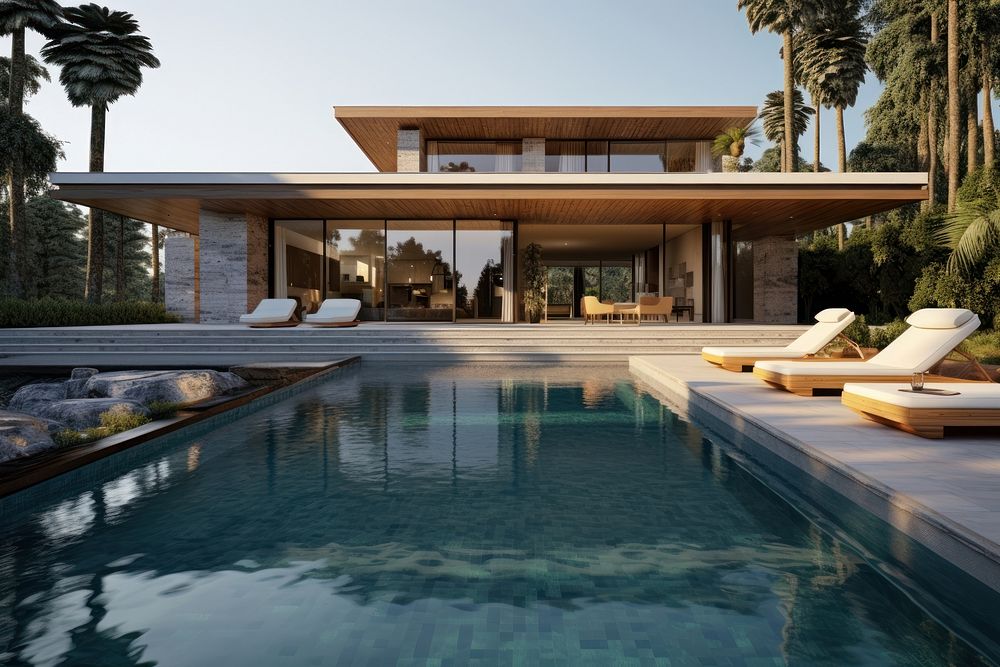 Modern villa architecture building outdoors. 