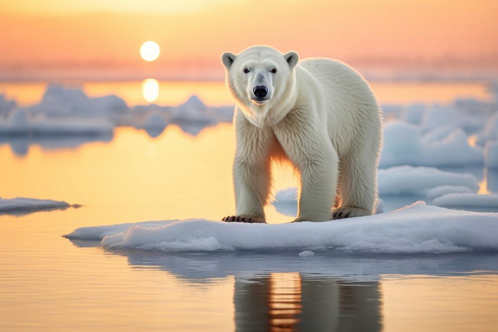 Polar bear wildlife standing outdoors. 