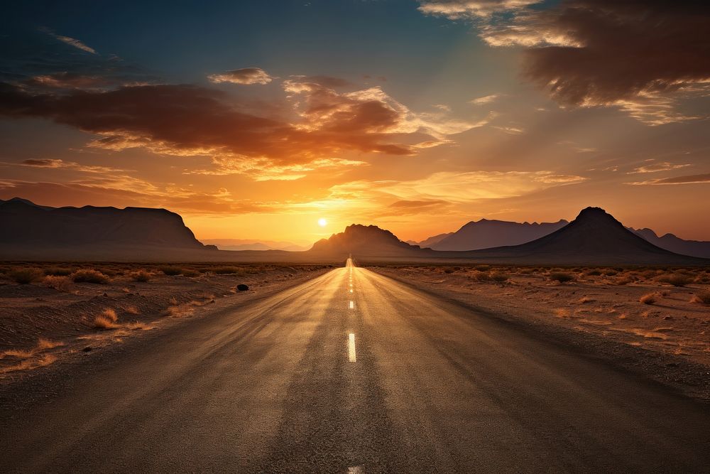 Road in the desert landscape sunlight outdoors. AI generated Image by rawpixel.