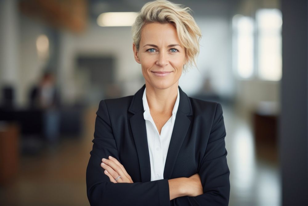 Smiling businesswoman standing office adult. 