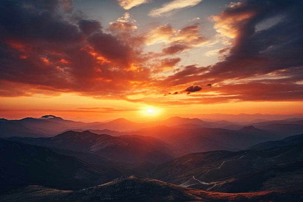 Mountains in the distance sunset outdoors horizon. AI generated Image by rawpixel.