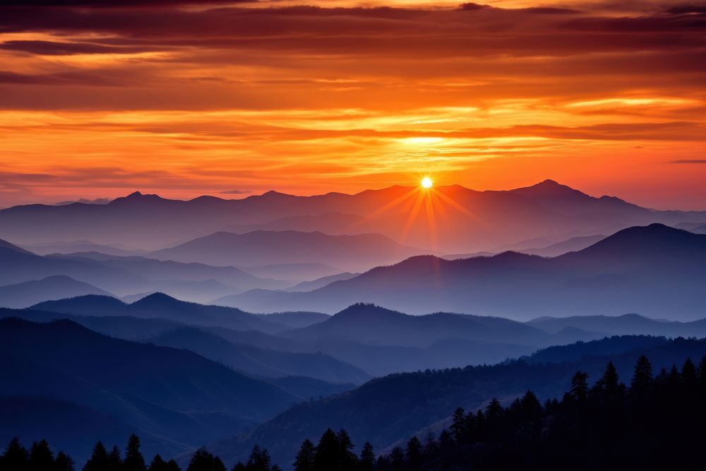 Mountains in the distance sunset landscape panoramic. AI generated Image by rawpixel.