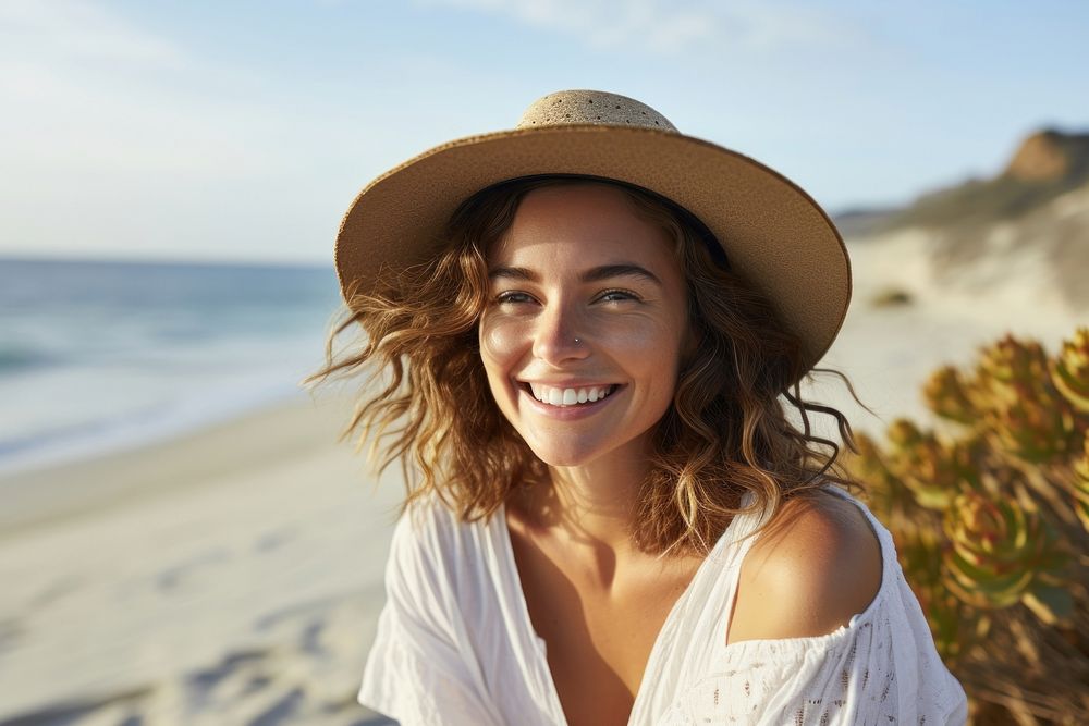 Portrait adult smiling beach. AI generated Image by rawpixel.