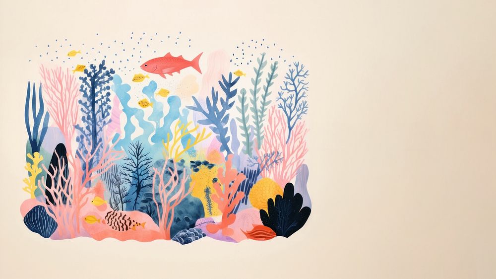 Aquarium painting nature animal. AI generated Image by rawpixel.