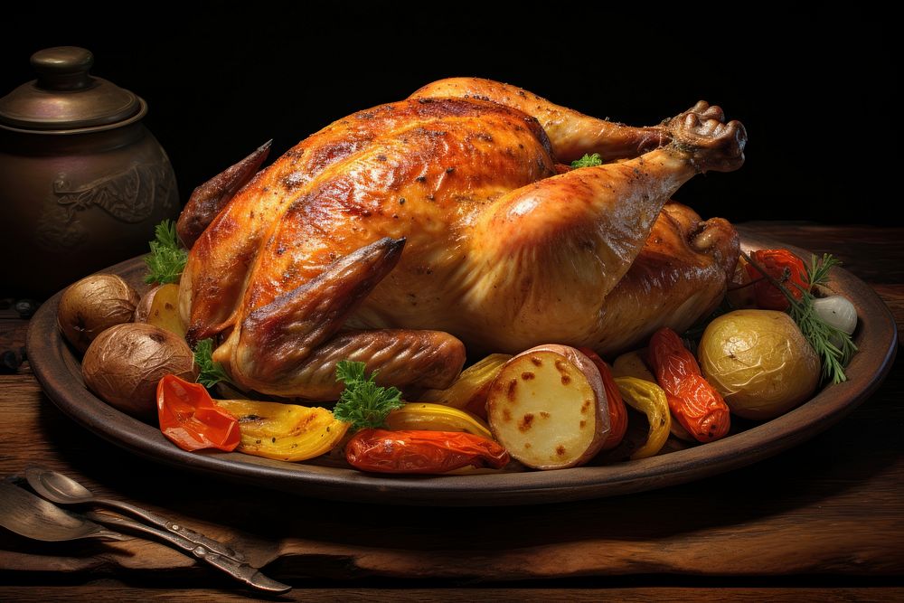 Roasted chicken plate vegetable dinner. AI generated Image by rawpixel.