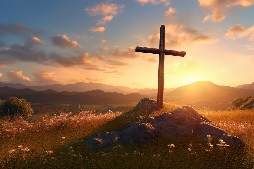 Landscape cross outdoors sunset. 