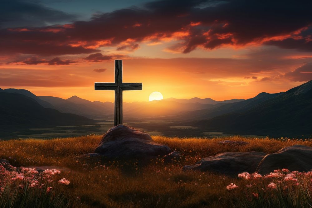 Landscape cross outdoors cemetery. AI generated Image by rawpixel.
