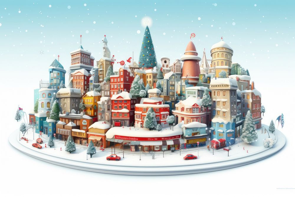 Christmas christmas city cartoon. AI generated Image by rawpixel.