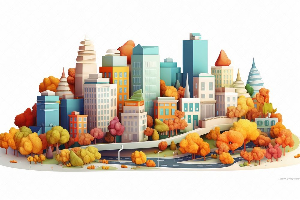 Autumn city art cartoon. AI generated Image by rawpixel.