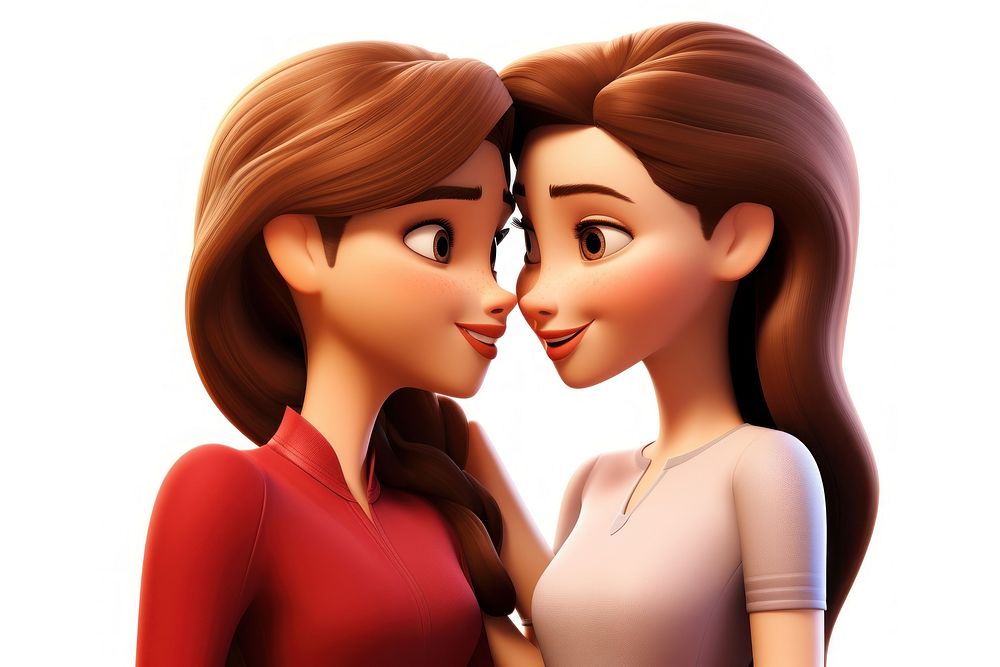 Lesbian couple kissing cartoon adult. AI generated Image by rawpixel.
