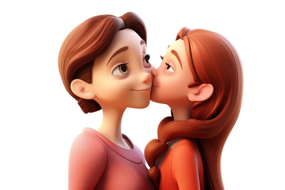Kissing cartoon adult white background. AI generated Image by rawpixel.