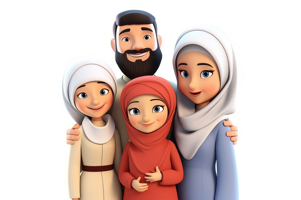 Islamic family cartoon adult white background. AI generated Image by rawpixel.