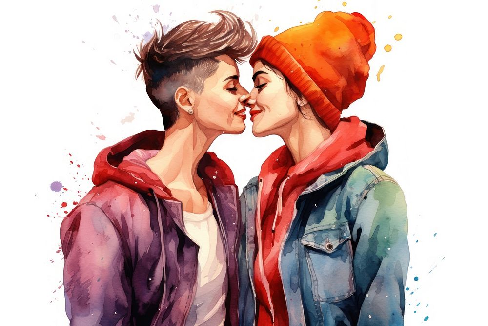 Happy lesbian couple portrait kissing adult. AI generated Image by rawpixel.