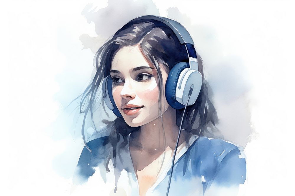 Headset headphones portrait drawing. AI generated Image by rawpixel.