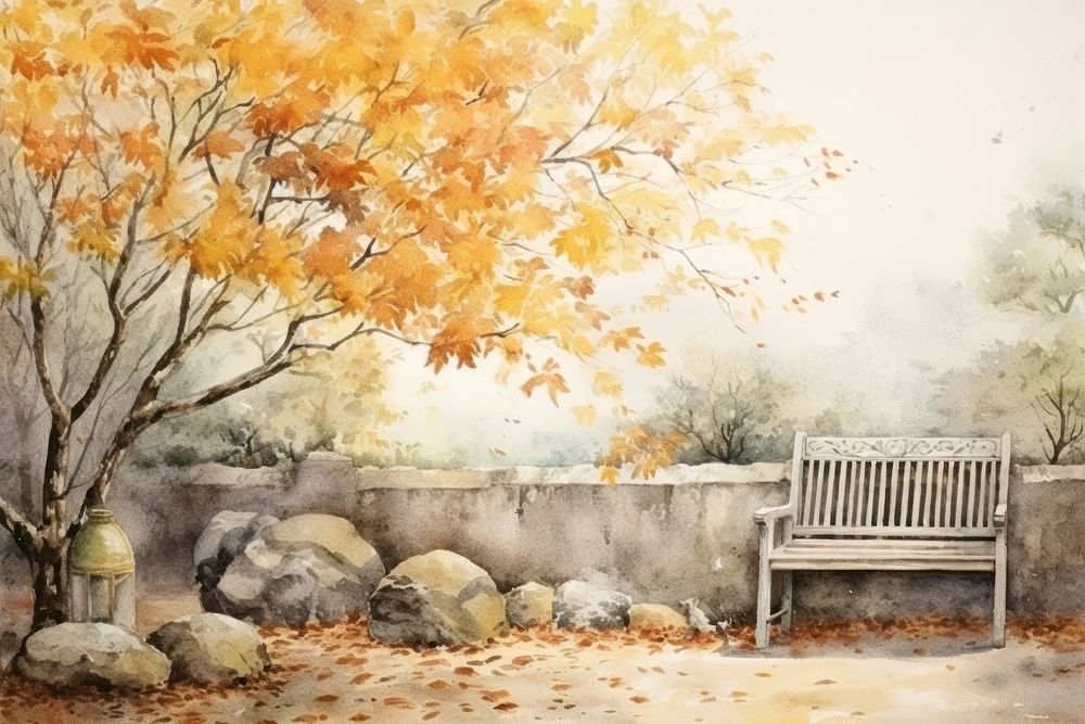 Furniture painting autumn bench. AI generated Image by rawpixel.