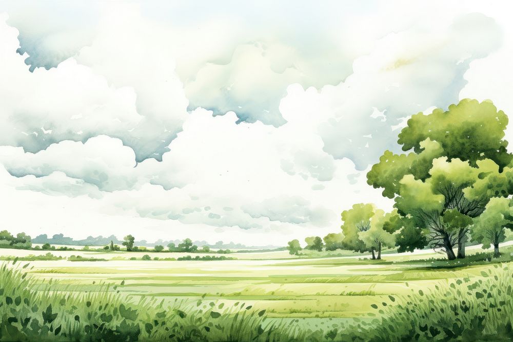 Green fields landscape grassland outdoors. AI generated Image by rawpixel.