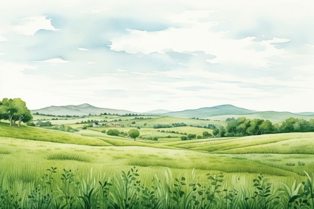 Green fields landscape grassland panoramic. AI generated Image by rawpixel.
