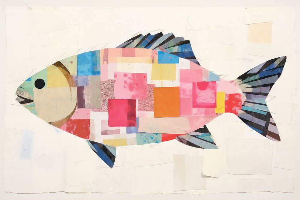 Fish painting collage animal. AI generated Image by rawpixel.