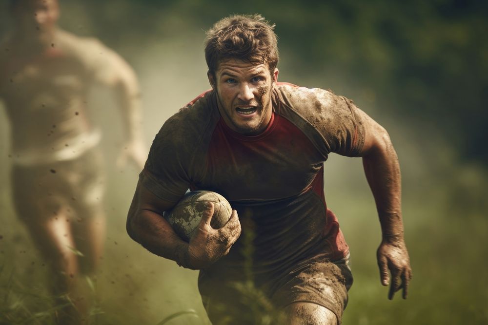 Rugby player portrait running sports. AI generated Image by rawpixel.