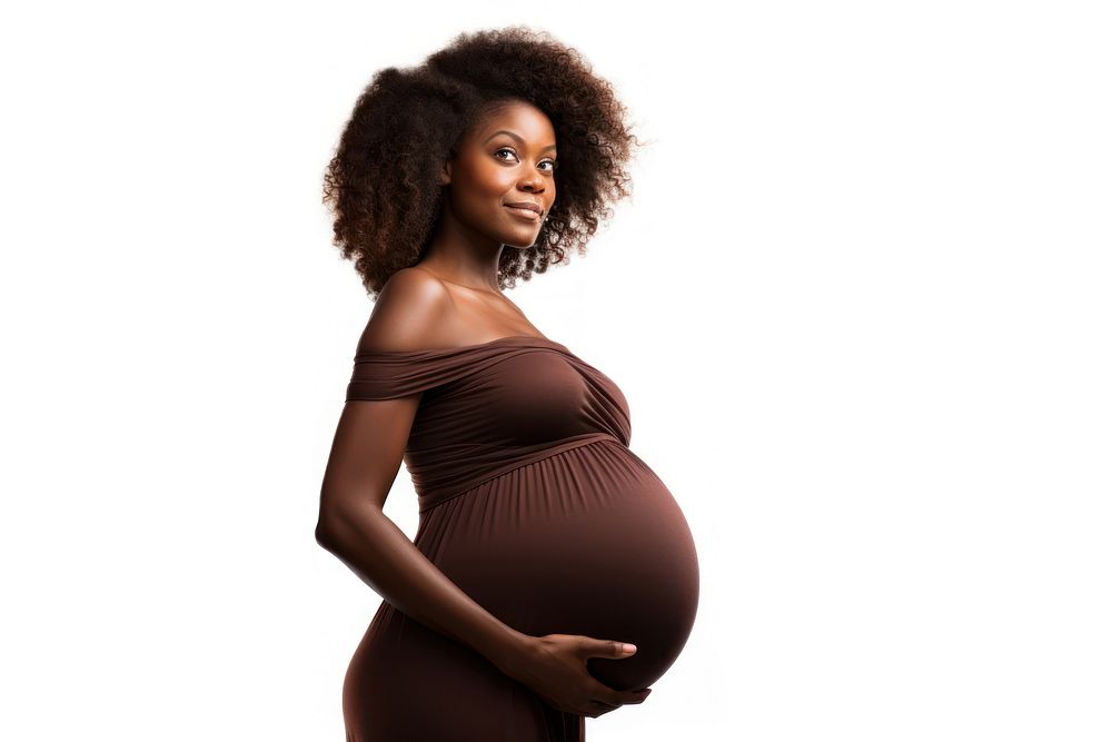 Black pregnant woman portrait adult white background. AI generated Image by rawpixel.