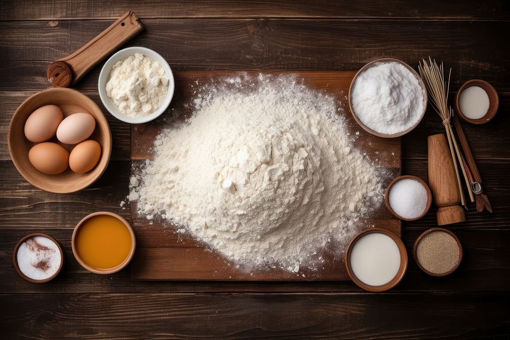 Cake making equipment flour egg powder. AI generated Image by rawpixel.