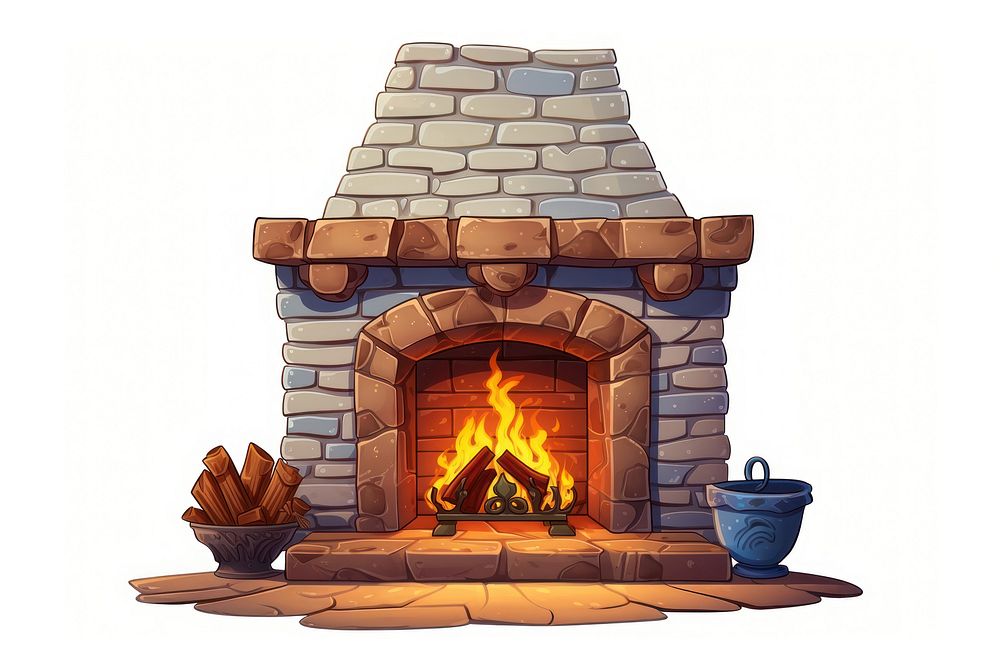 Fireplace cartoon hearth white background. AI generated Image by rawpixel.