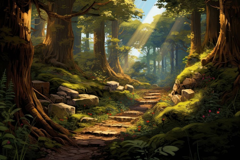 Forest landscape sunlight outdoors. AI generated Image by rawpixel.