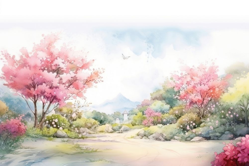 Flower garden landscape outdoors painting. AI generated Image by rawpixel.