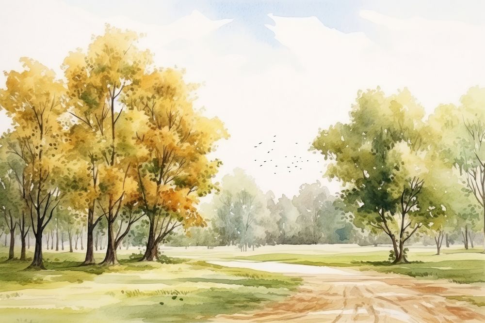 Landscape outdoors painting morning. AI generated Image by rawpixel.