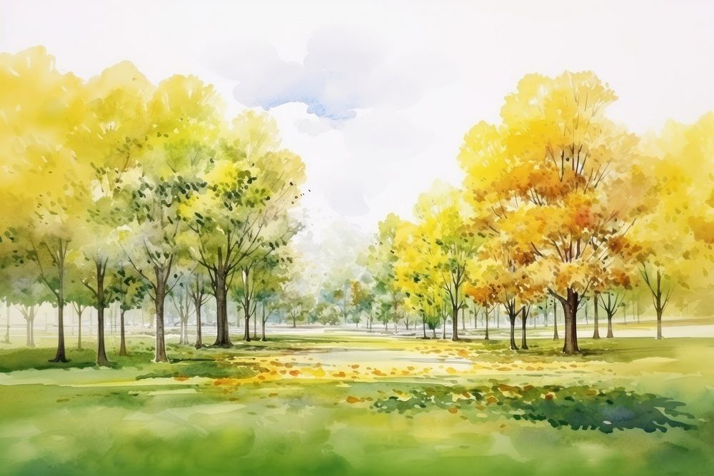 Landscape outdoors painting morning. AI generated Image by rawpixel.
