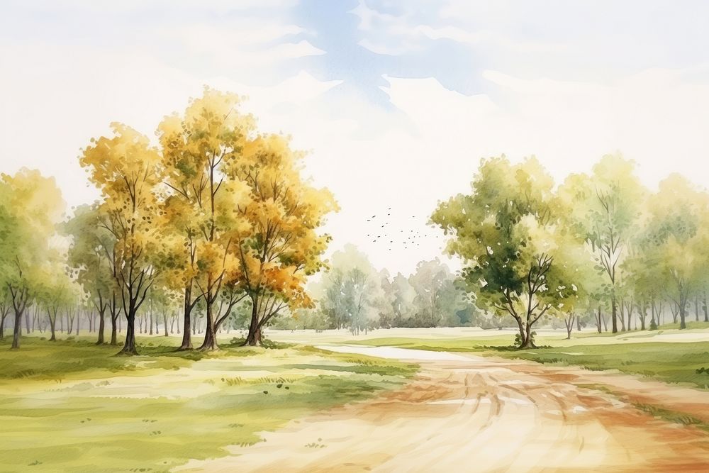 Field landscape outdoors painting. AI generated Image by rawpixel.