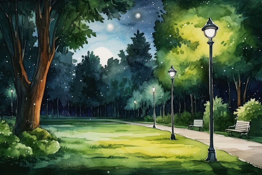 Night park outdoors nature. AI generated Image by rawpixel.