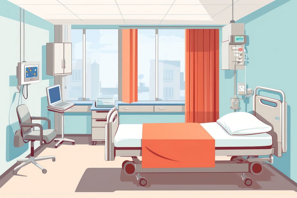 Patient room hospital architecture furniture. AI generated Image by rawpixel.