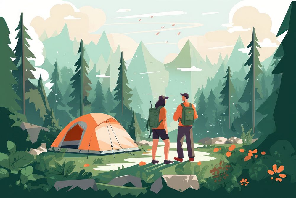 Tourists outdoors vacation camping. AI generated Image by rawpixel.