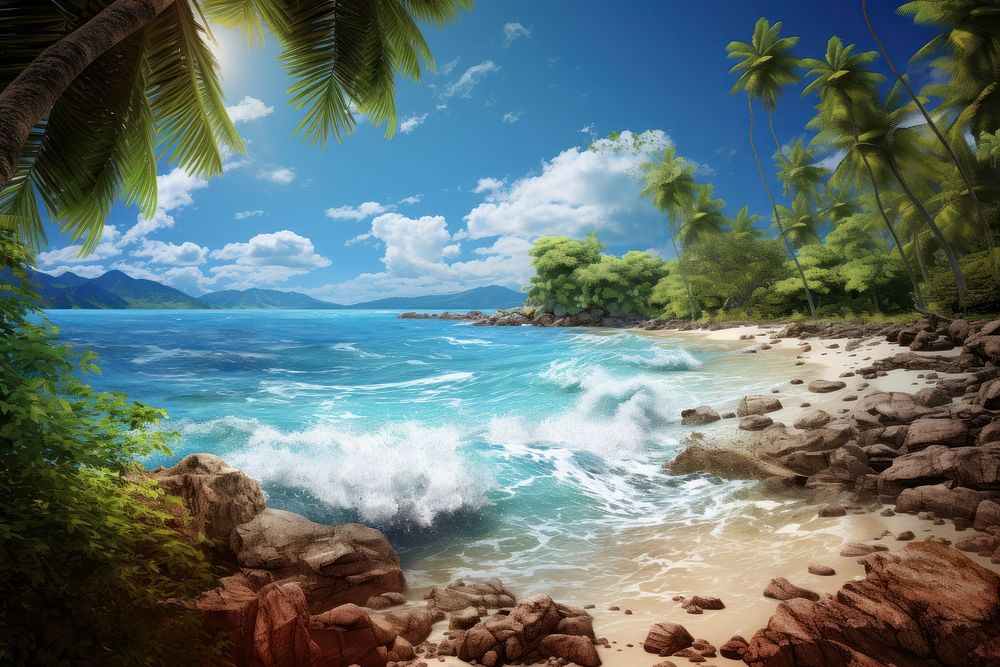 Tropical beach landscape outdoors tropics. AI generated Image by rawpixel.