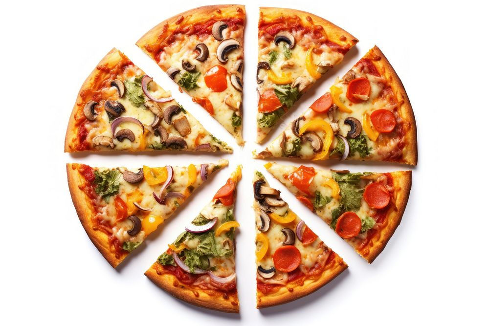 Veggie pizza slices food white background mozzarella. AI generated Image by rawpixel.