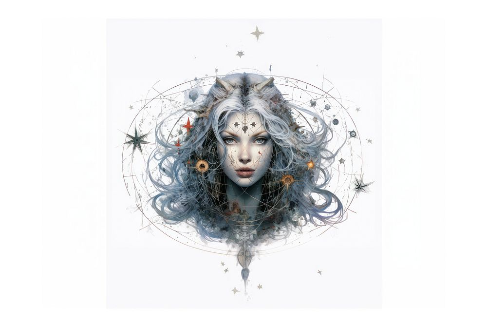 Witch astrology portrait drawing sketch. AI generated Image by rawpixel.