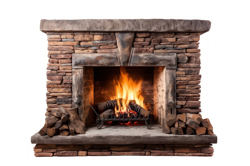Stone fireplace hearth brick white background. AI generated Image by rawpixel.