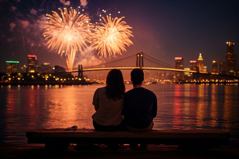 Watching firework fireworks night city. AI generated Image by rawpixel.