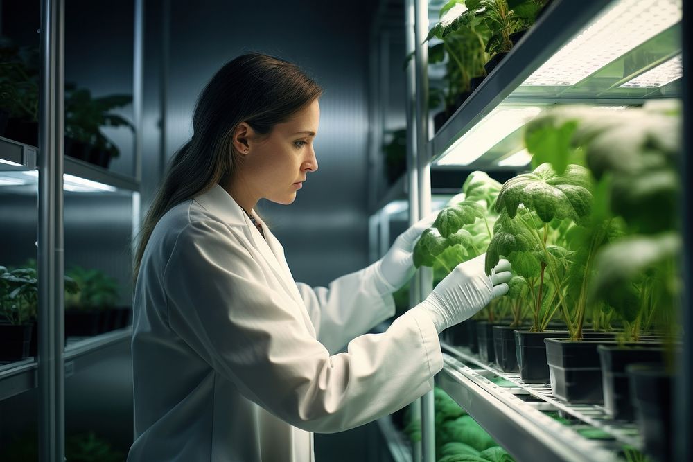 Hydroponic grow room plant gardening scientist. 