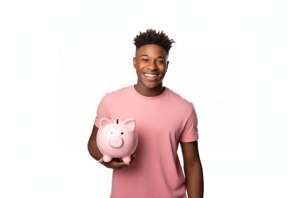Piggybank t-shirt holding white background. AI generated Image by rawpixel.