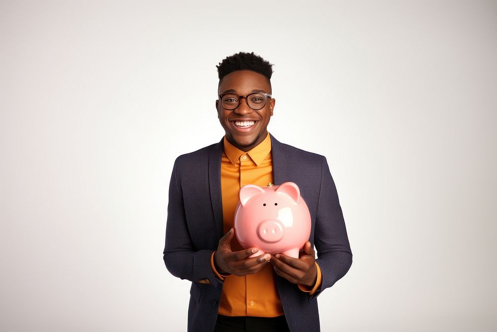 Piggybank glasses holding adult. AI generated Image by rawpixel.