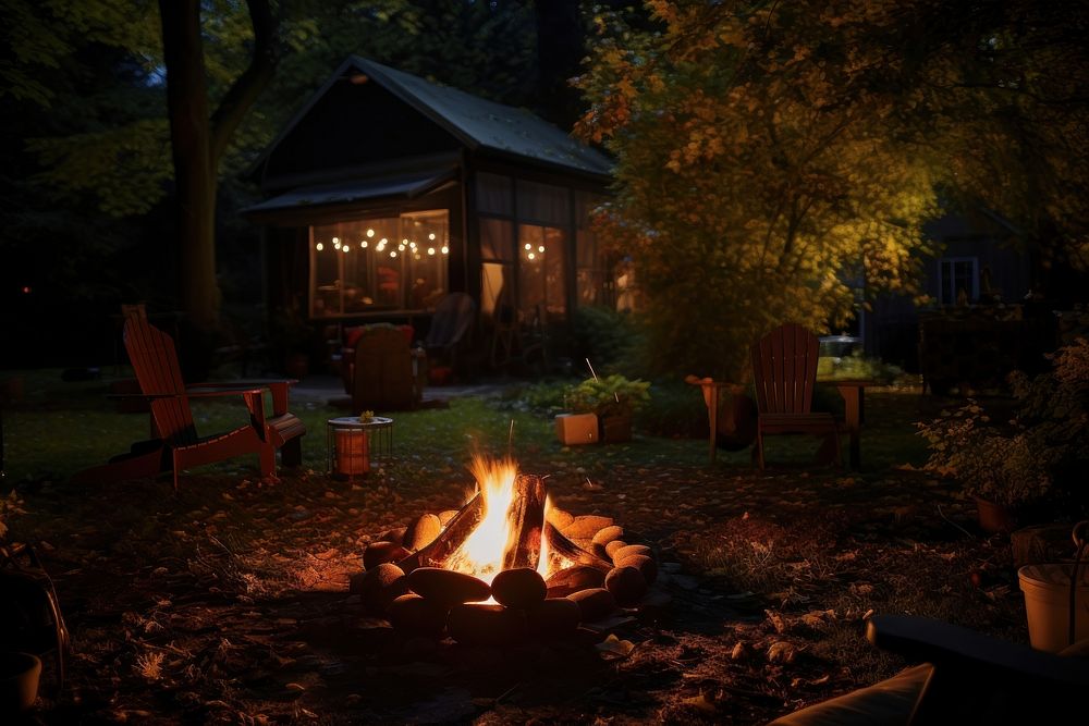 Backyard campfire architecture building outdoors. AI generated Image by rawpixel.
