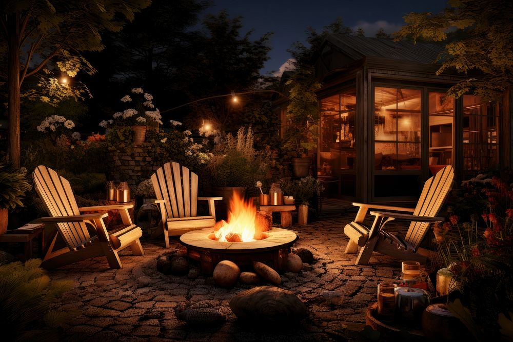 Backyard campfire architecture fireplace furniture. AI generated Image by rawpixel.