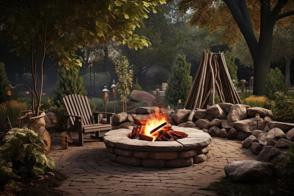 Backyard fire pit fireplace outdoors bonfire. AI generated Image by rawpixel.