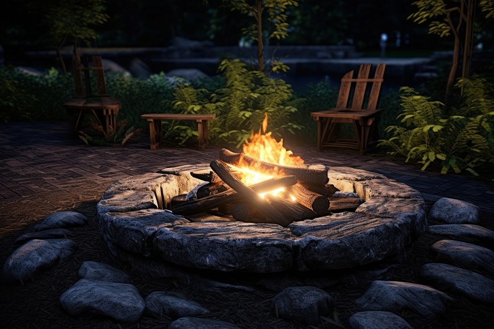 Backyard fire pit fireplace outdoors bonfire. AI generated Image by rawpixel.